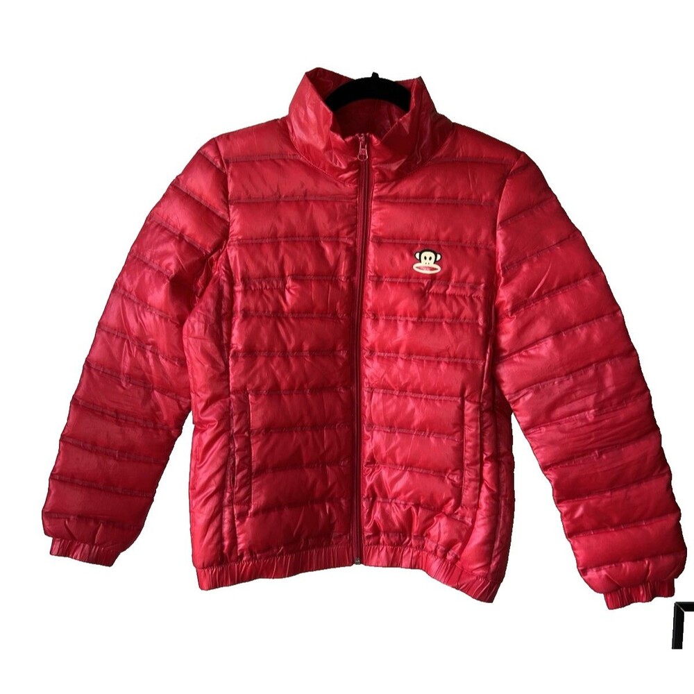 Paul Frank Julius Monkey Red Puffer Jacket Kids Unisex M Full Zip Pocket Logo